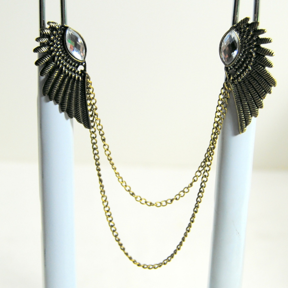 Jeweled Wings Chain Attached Pins Steampunk